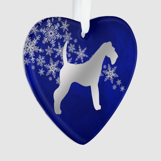 Blue Silver Snowflake Airedale Terrier Ornament (voorkant)