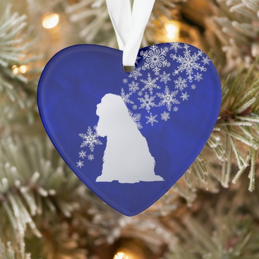 Blue Silver Snowflake American Cocker Spaniel Dog Ornament (Boom)