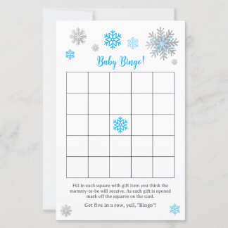 Blue Silver Snowflake Baby Shower Bingo Game 