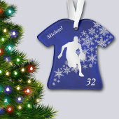 Blue Silver Snowflake Basketball Player Ornament