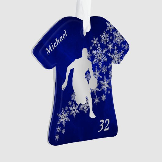 Blue Silver Snowflake Basketball Player Ornament (voorkant)