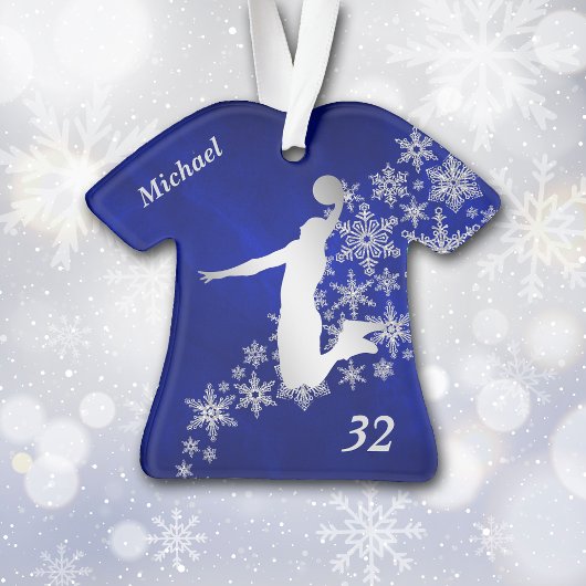 Blue Silver Snowflake Basketball Slam Dunk Ornament