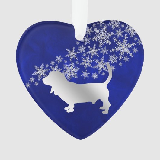 Blue Silver Snowflake Basset Hound Dog Ornament (voorkant)