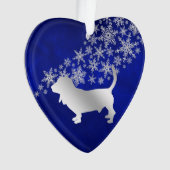 Blue Silver Snowflake Basset Hound Dog Ornament (voorkant)