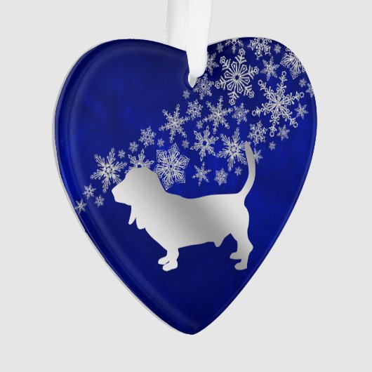 Blue Silver Snowflake Basset Hound Dog Ornament (voorkant)