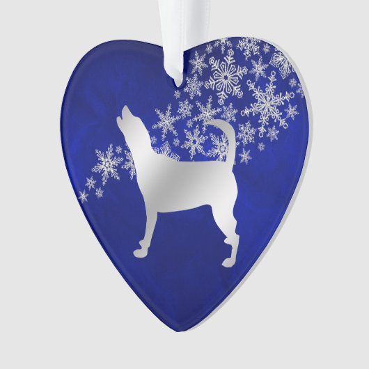 Blue Silver Snowflake Beagle Hound Dog Ornament (voorkant)