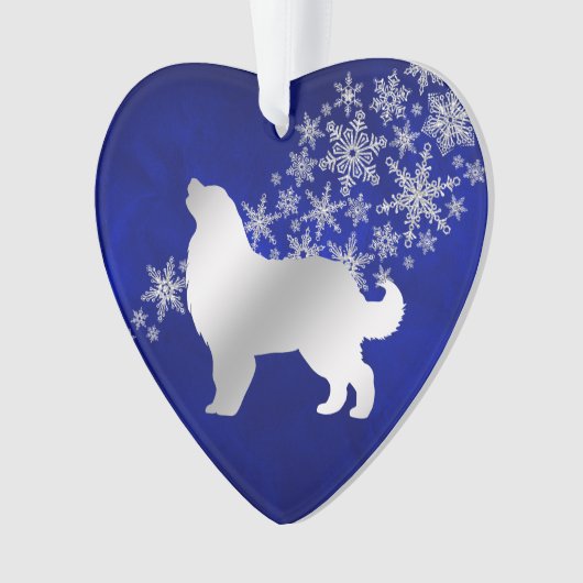 Blue Silver Snowflake Bernese Mountain Dog Ornament (voorkant)