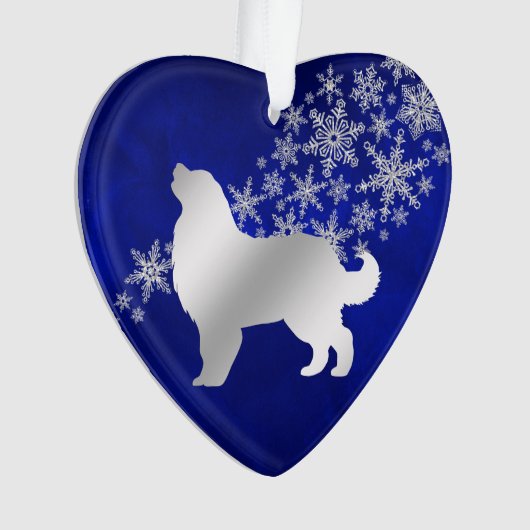 Blue Silver Snowflake Bernese Mountain Dog Ornament (voorkant)