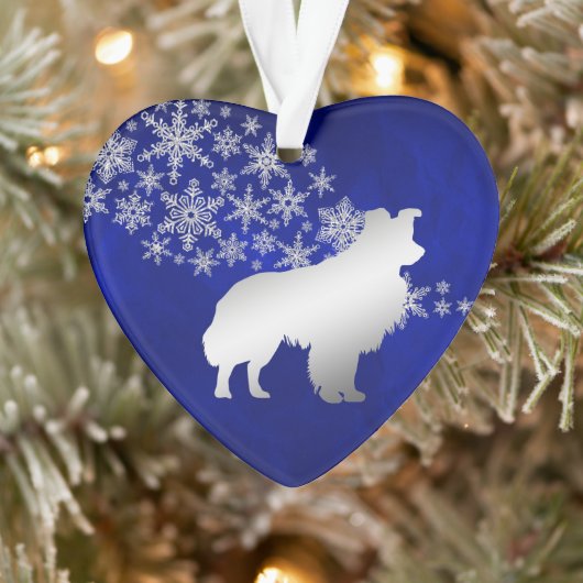 Blue Silver Snowflake Border Collie Dog Ornament (Boom)