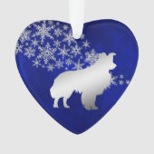Blue Silver Snowflake Border Collie Dog Ornament (voorkant)