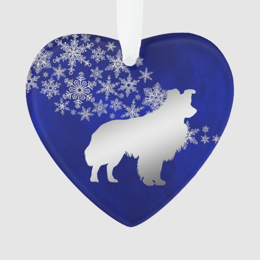 Blue Silver Snowflake Border Collie Dog Ornament (voorkant)
