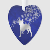 Blue Silver Snowflake Boston Terrier Dog Ornament (voorkant)