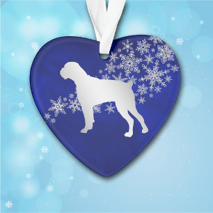 Blue Silver Snowflake Boxer Dog Ornament