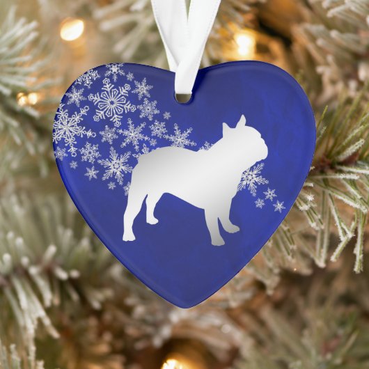 Blue Silver Snowflake Bulldog Ornament (Boom)