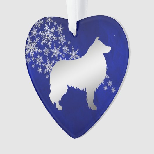 Blue Silver Snowflake Collie Dog Ornament (voorkant)
