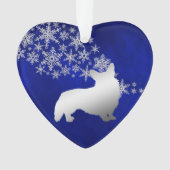 Blue Silver Snowflake Corgi Ornament (voorkant)
