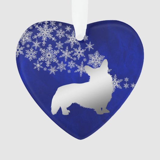 Blue Silver Snowflake Corgi Ornament (voorkant)