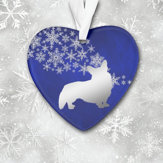 Blue Silver Snowflake Corgi Ornament