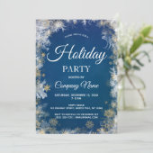 Blue Silver Snowflake Corporate Holiday Party Kaart (Staand voorkant)