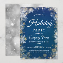 Blue Silver Snowflake Corporate Holiday Party Kaart