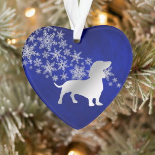 Blue Silver Snowflake Dachshund Ornament