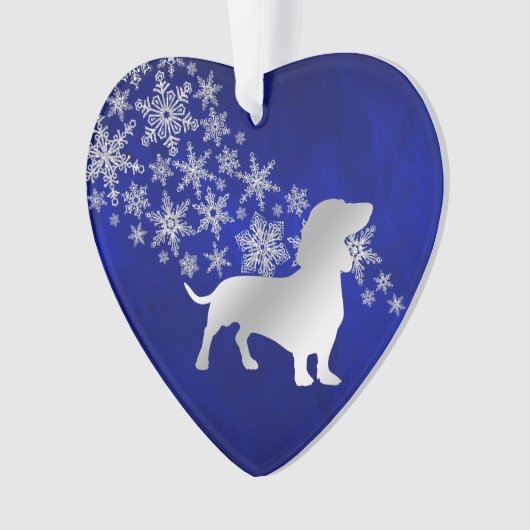 Blue Silver Snowflake Dachshund Ornament (voorkant)