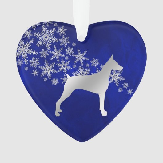 Blue Silver Snowflake Doberman Ornament (voorkant)