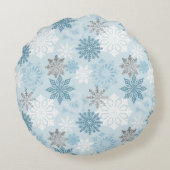 Blue & Silver Snowflake, gepersonaliseerd monogram Rond Kussen (Achterkant)