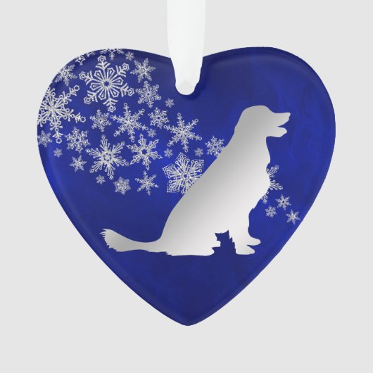 Blue Silver Snowflake Golden Retriever Ornament (voorkant)
