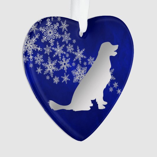 Blue Silver Snowflake Golden Retriever Ornament (voorkant)