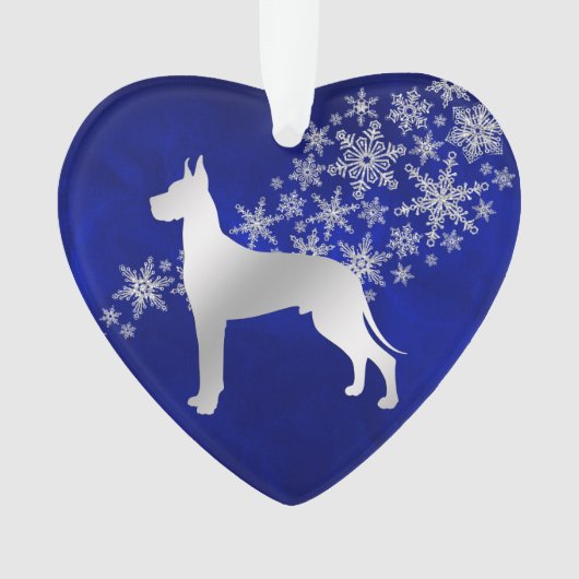 Blue Silver Snowflake Great Dane Ornament (voorkant)