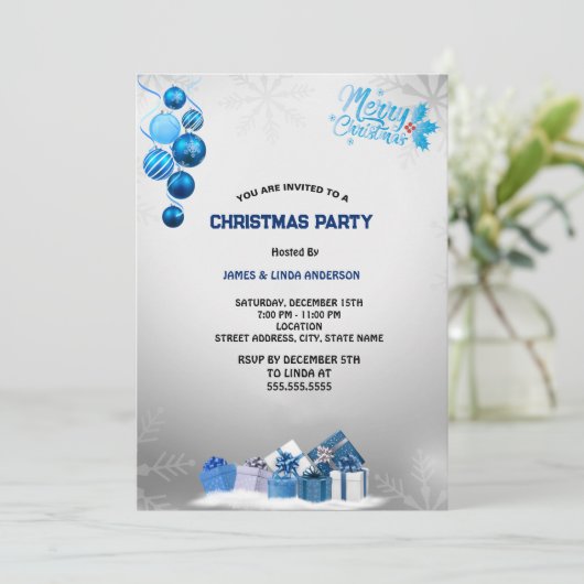 Blue Silver Snowflake Kerstfeest Kaart (Staand voorkant)