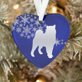 Blue Silver Snowflake Malamute Dog Ornament