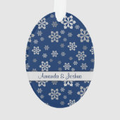 Blue Silver Snowflake Married & Merry Kerstmis Ornament (achterkant)
