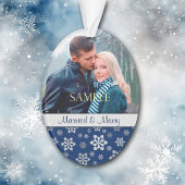 Blue Silver Snowflake Married & Merry Kerstmis Ornament
