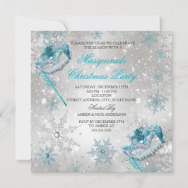 Blue Silver Snowflake Masquerade kerstparty 2 Kaart