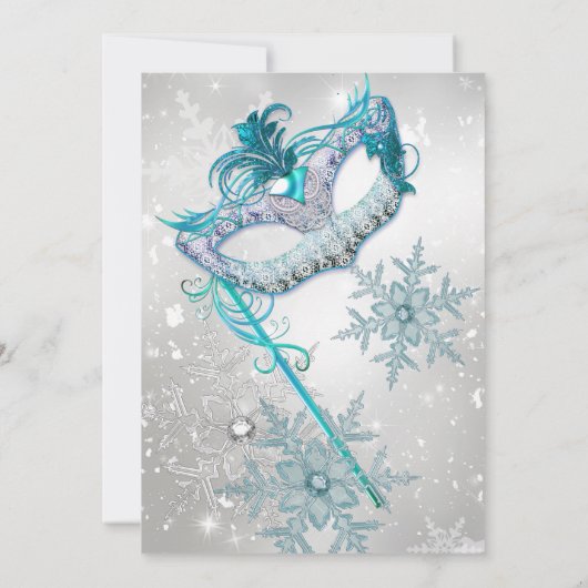 Blue Silver Snowflake Masquerade kerstparty Kaart (Achterkant)