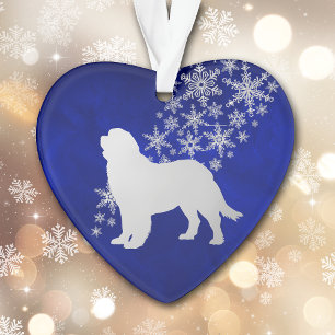 Blue Silver Snowflake Newfoundland Dog Ornament