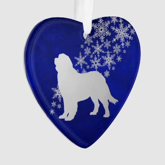 Blue Silver Snowflake Newfoundland Dog Ornament (voorkant)