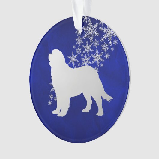 Blue Silver Snowflake Newfoundland Dog Round Ornament (voorkant)