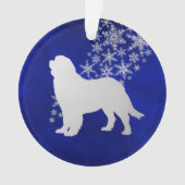 Blue Silver Snowflake Newfoundland Dog Round Ornament (voorkant)
