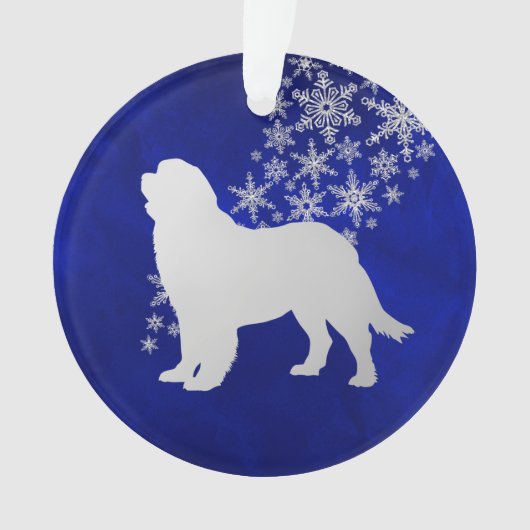 Blue Silver Snowflake Newfoundland Dog Round Ornament (voorkant)