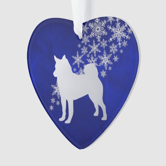 Blue Silver Snowflake Norwegian Elkhound Dog Ornament (voorkant)