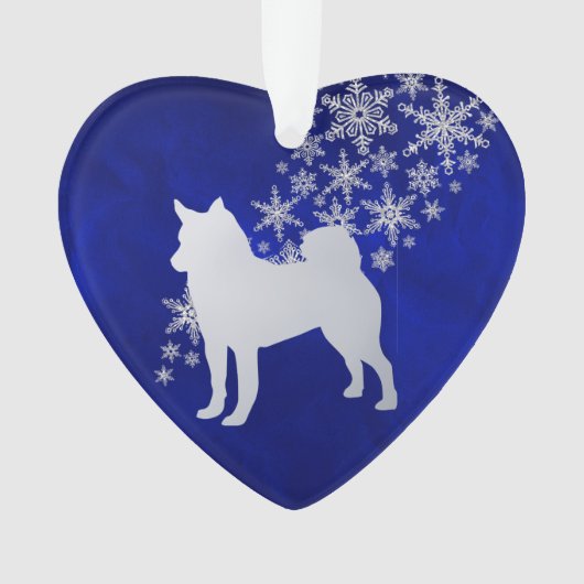 Blue Silver Snowflake Norwegian Elkhound Dog Ornament (voorkant)