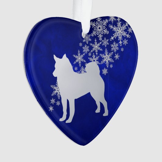 Blue Silver Snowflake Norwegian Elkhound Dog Ornament (voorkant)