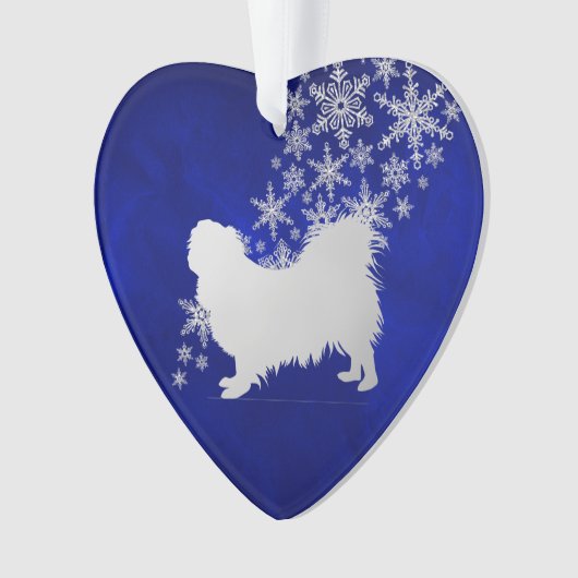 Blue Silver Snowflake Pekingese Ornament (voorkant)