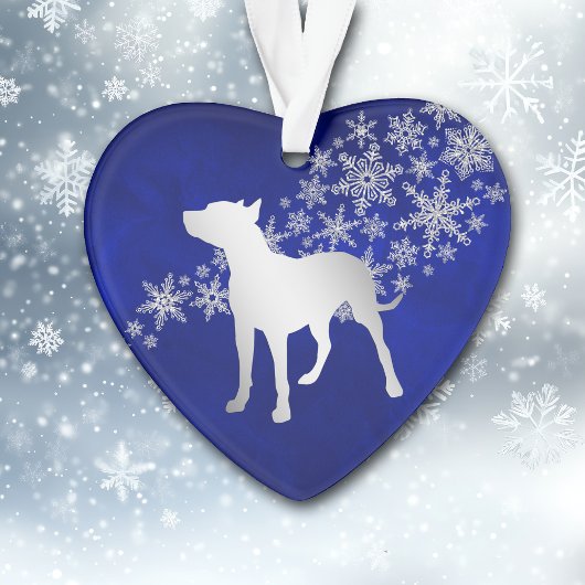 Blue Silver Snowflake Pit Bull Ornament