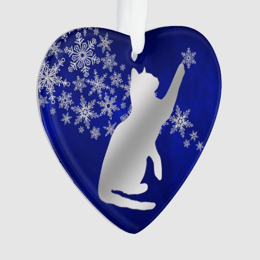 Blue Silver Snowflake Playful Cat Ornament (voorkant)