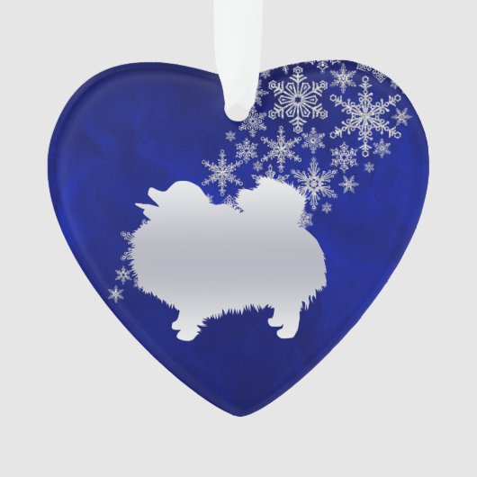 Blue Silver Snowflake Pomeranian Ornament (voorkant)