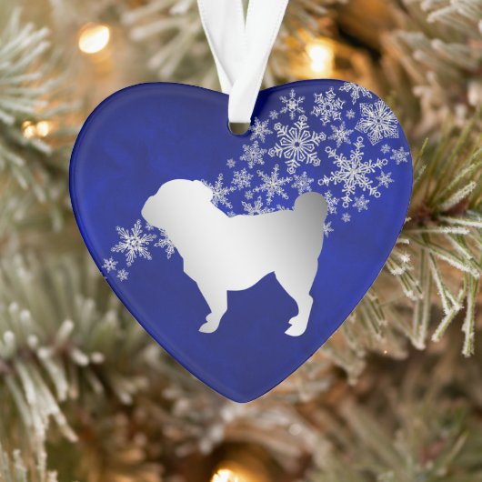 Blue Silver Snowflake Pug Ornament (Boom)